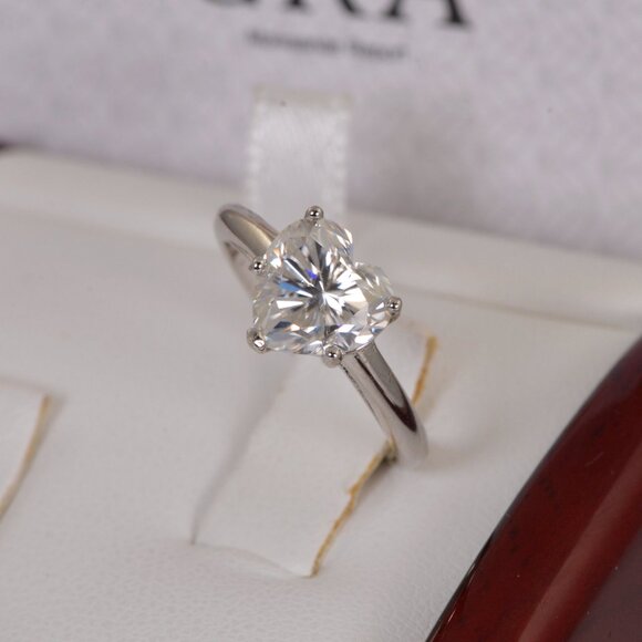 Certified Moissanite 2ct Heart Engagement Ring 925 Sterling - Picture 2 of 5